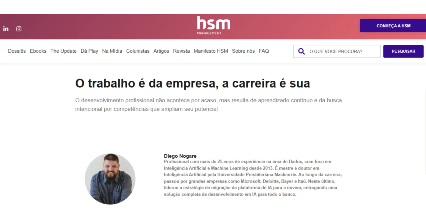 Coluna de Diego Nogare na HSM Management sobre desenvolvimento de carreira
